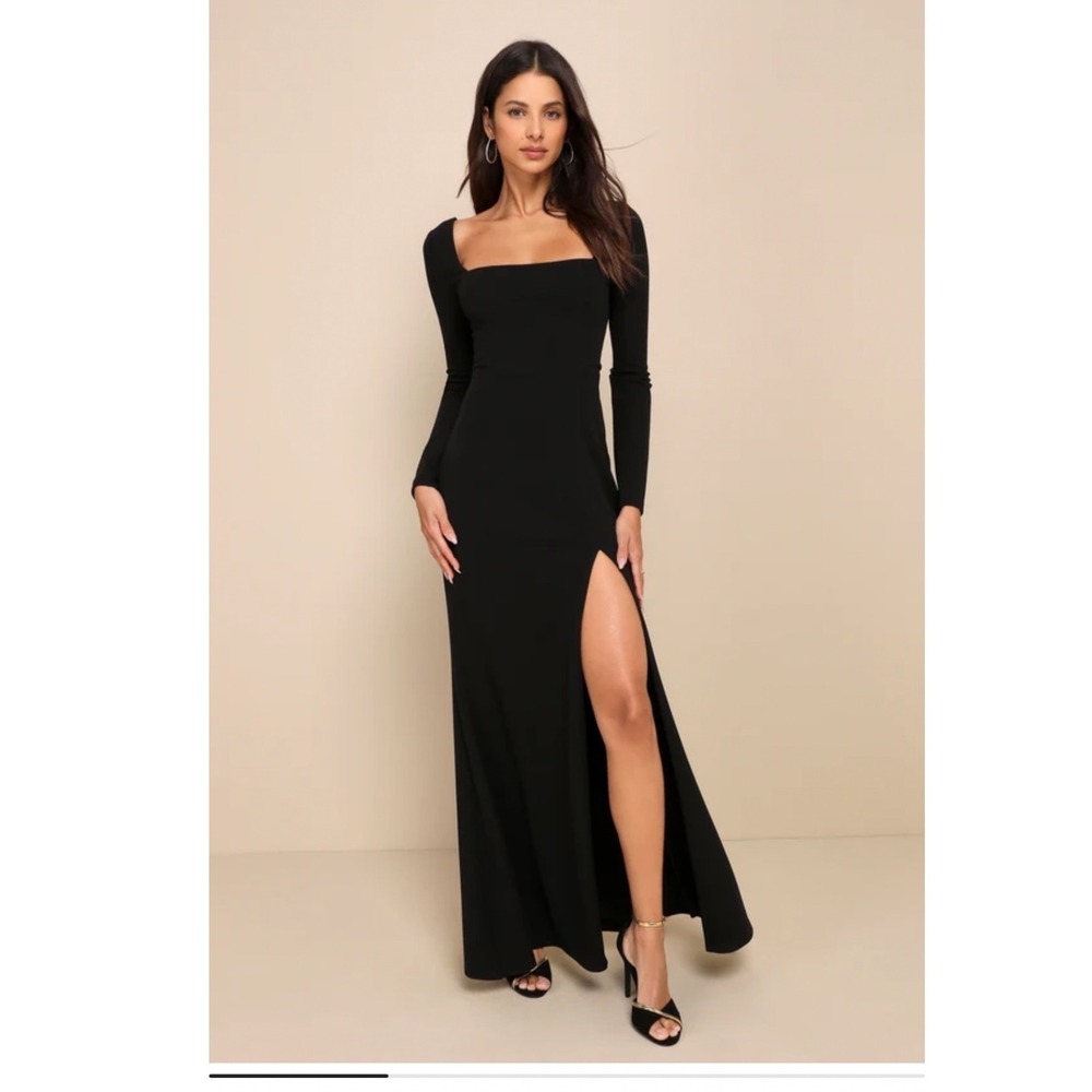 Lulus Infinitely Elegant Black Long Sleeve Maxi Dress Size XS